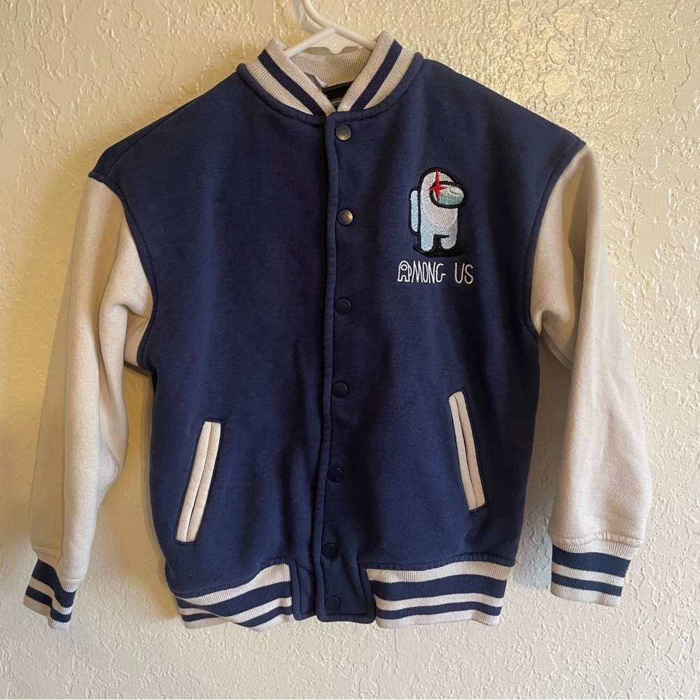 Zara Among Us Bomber Jacket Blue and White Graphic Hoodie 7-8 - Picture 5 of 8